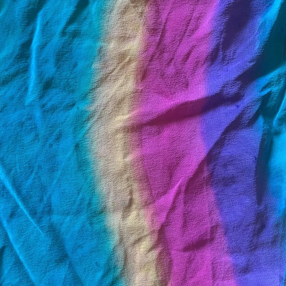 Kriska Hand Painted Silk‎ Scarf Rainbow Ombre Teal Purple Pink Yellow Art Wear